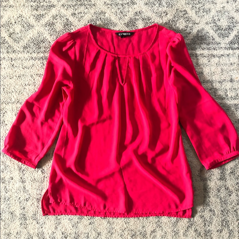 Express Women’s 3/4 Length Sleeve Hot/Bright Pink Top